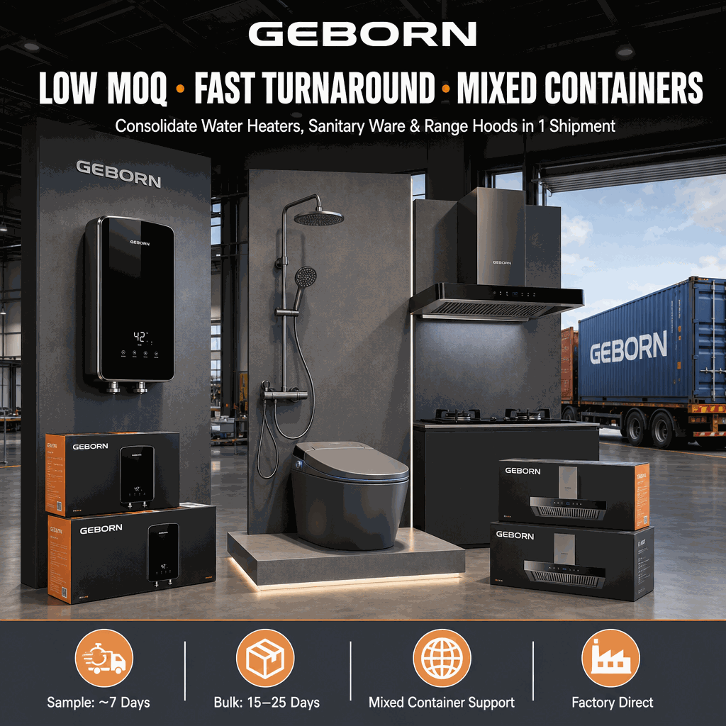 GEBORN products consolidated for one mixed container shipment