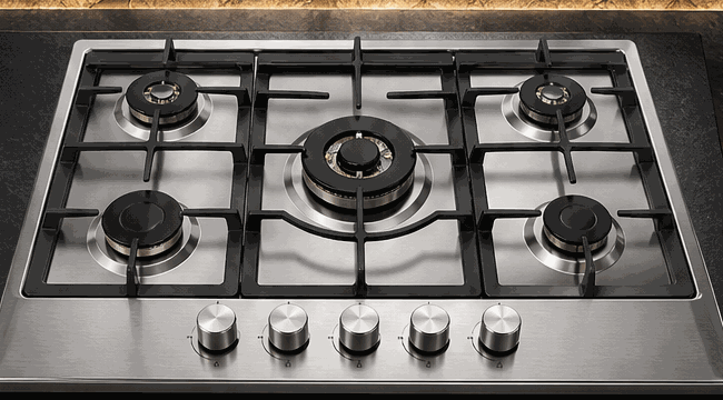 Stainless steel five burner European model gas cooktop