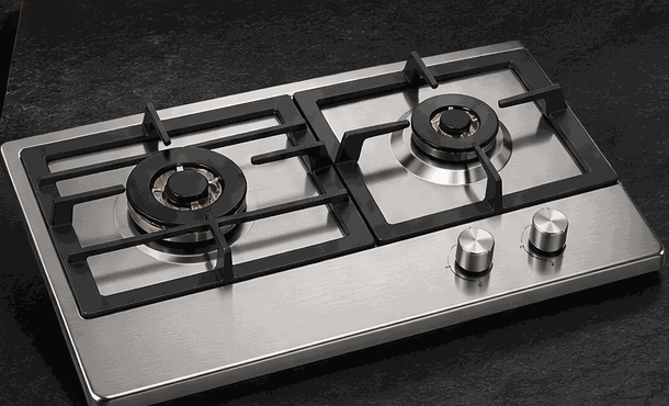 Stainless steel double burner built-in gas hob
