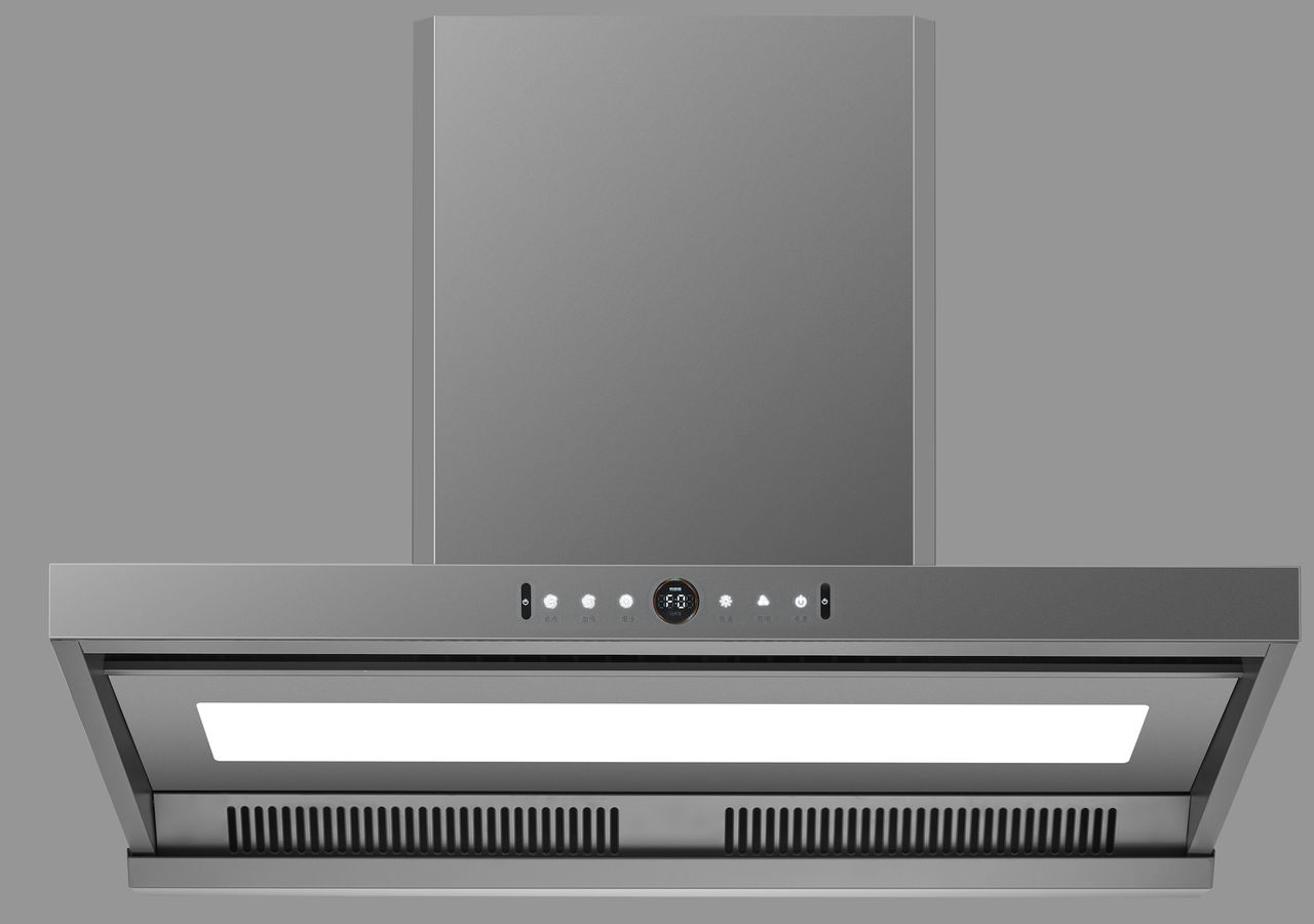Gray button-control range hood with work light