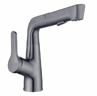 Gunmetal pull-out basin faucet with spray head