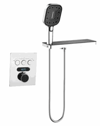 Concealed shower set with digital temperature display, knob and buttons