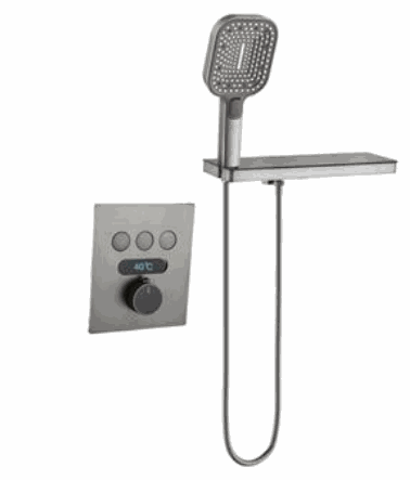 Gunmetal concealed shower set with digital display, knob and buttons