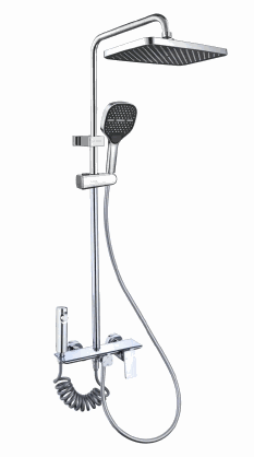 Chrome exposed shower set with rainfall head, handheld and bidet sprayer