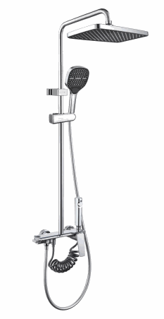 Chrome exposed shower set with rainfall head, handheld and slide bar
