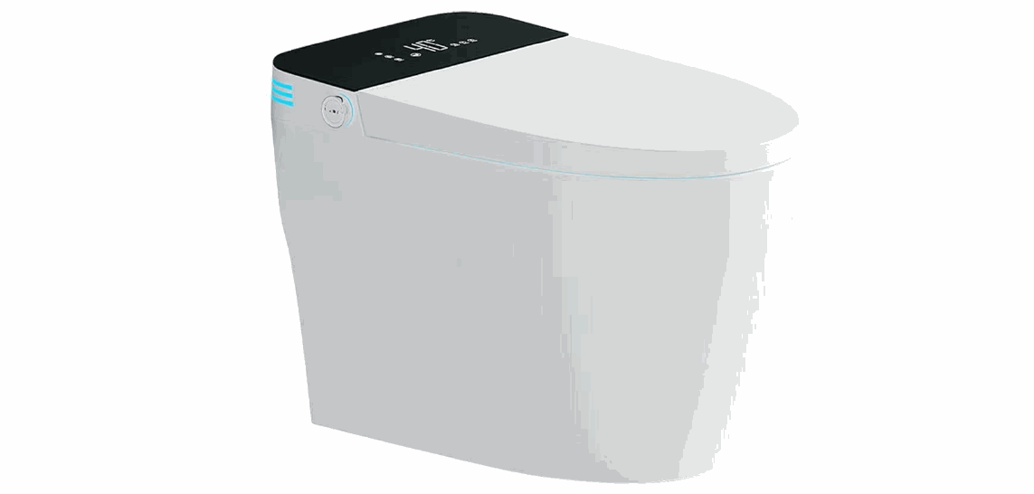 Smart toilet with side knob, black top panel and digital display