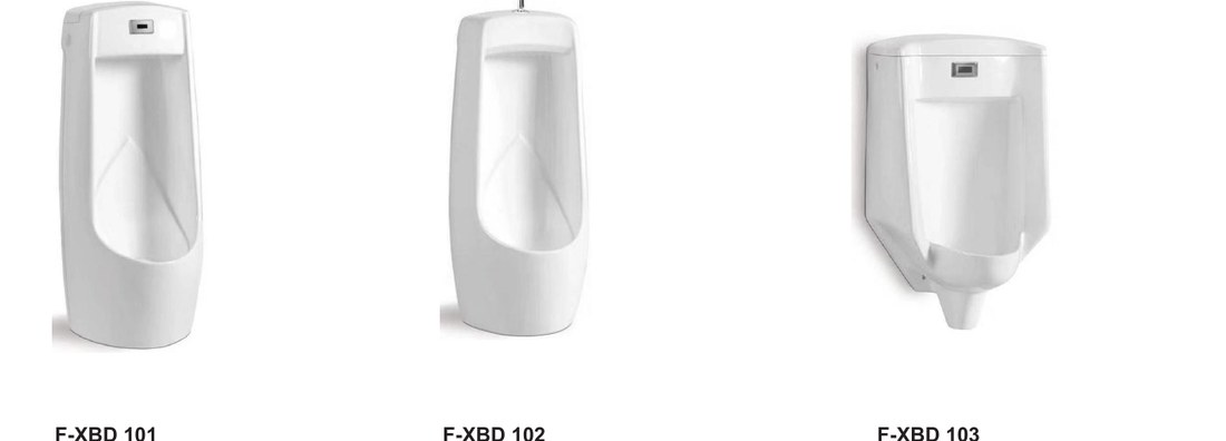 White sensor urinals in floor and wall models
