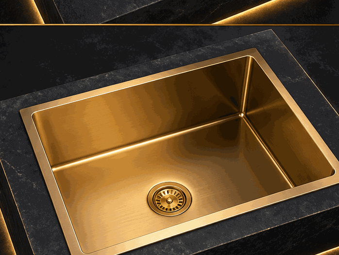 Gold PVD finished stainless steel single bowl kitchen sink