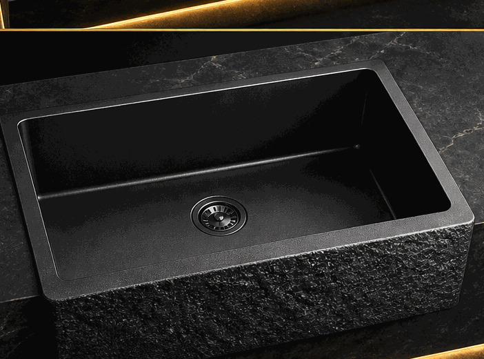 Matte black granite quartz composite single bowl kitchen sink